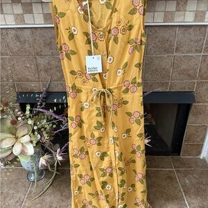 NWT Bridge and Burn Dress Womens XS Yellow Janice Floral Linen Coastal Cottage